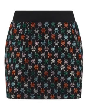 Philipp Plein Mini Skirt Monogram Strass - Black