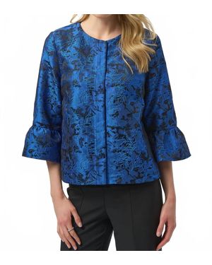 Joseph Ribkoff Floral Print 3/4 Sleeves Trapeze Jacket - Blue