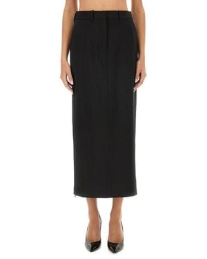 Helmut Lang Straight-Cut Midi Skirt With High Waist - Black