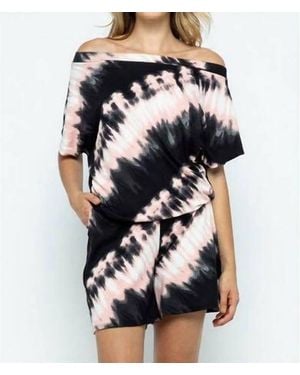 Elli Off The Shoulder Tie Dye Pocket Romper - Black