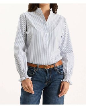 tyler boe Gwen Pinstripe Ruffle Neck Shirt - Gray