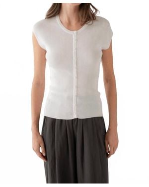 Elle Grey Ribbed Cap Sleeve Button Knit Top - White