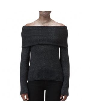 Closed Wide Collar Long Sleeve Top - Black