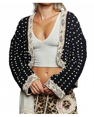 Pol Chenille And Pearl Cardigan - Gray