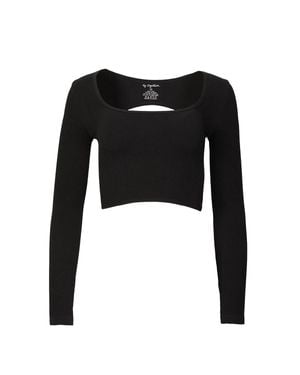 By Together Cropped Open-Back Stretch-Ribbed Top - Black