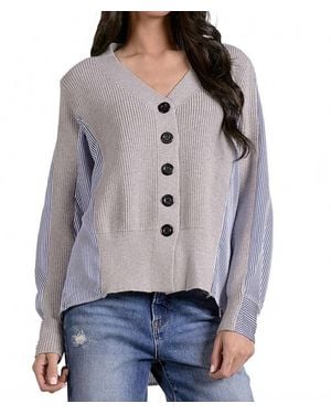 Elan Stripes Knit Cardigan - Gray