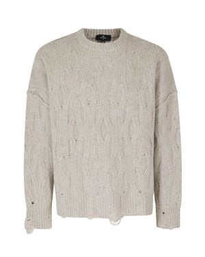 Represent Taupe Distress Oversized Distressed Wool-Blend Sweater - Gray