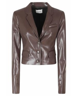 ANDAMANE Dark Zefira Crop Length Single-Breasted Polyester Blazer - Brown
