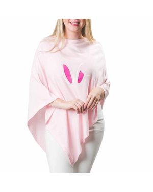 Top It Off Embroidered Bunny Ears Knit Poncho - Pink