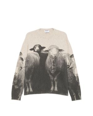Moschino Photographic Print Sweater With Crew Neckline And Ribbed Details - Gray