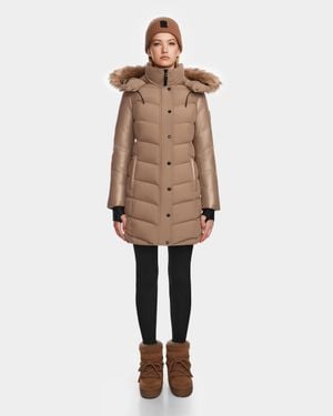 Rudsak Elsa Mid-Length Matte Down Puffer With Recycled Leather Sleeves - Natural