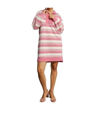 Umgee Stripe Half Zip Dress - Pink