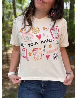 Poppy & Pine Get Your Mahj-On Crop Tee Top - Natural