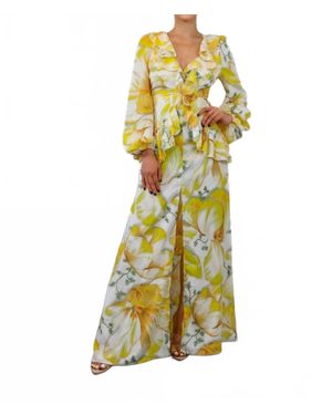 SurelyMine Stunning Ruffle Floral Maxi Dress - Yellow