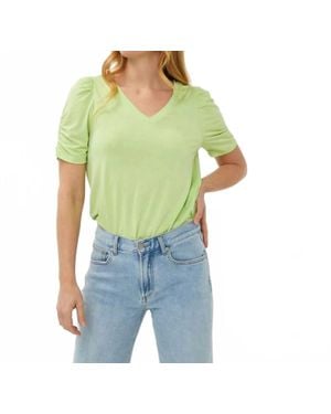 EsQualo Puff Sleeve V Neck Modal Tee - Green