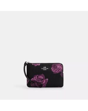 COACH Corner Zip Wristlet With Floral Print - Purple