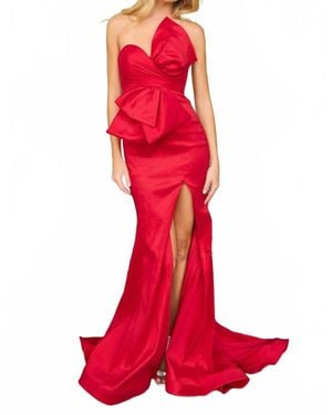 Ava Presley Taffeta Strapless Gown With Bow Bodice - Red