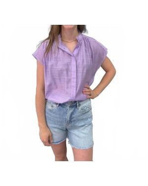 Vine & Love Henley Neckline Button Down Top - Purple