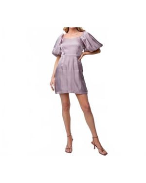 Easel Shiny Satin Puffy Sleeve Dress - Red