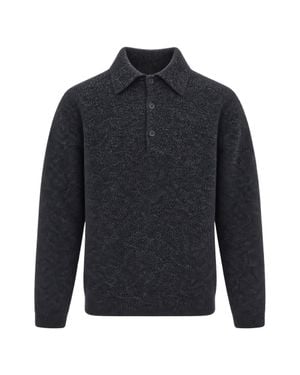 sunflower Antracite Mohair-Blend Knit Polo Sweater - Blue