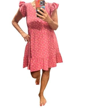 Michelle Mcdowell Ruffle Cap Sleeve Mini Dress - Red