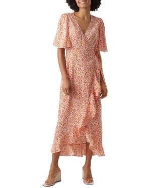 Vero Moda Henna Hi Low Ruffled Wrap Dress - Pink