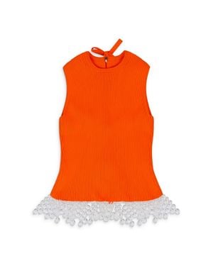 Opening Ceremony Beaded Open Back Knit Blouse - Orange
