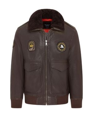Infinity Leather Leather Bomber Sheepskin Collar G-1 Aviator Jacket - Brown