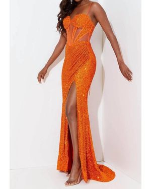 Jasz Couture Spaghetti Strap Bustier Prom Dress - Orange