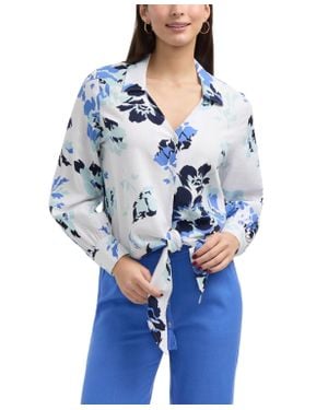Ellen Tracy Tie Front Shirt - Blue