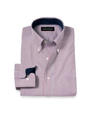 non iron cotton stripe dress shirt with contrast trim Non-Iron Cotton Stripe Dress Shirt With Contrast Trim