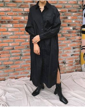 Oval Square Cover Shirt Dress - Black