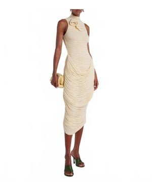 Magda Butrym The Floral Applique Ruched Dress - Natural