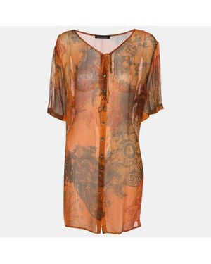Elena Miro Printed Chiffon Blouse - Brown