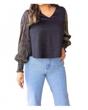 Southern Grace Glamour Gaze Top With Shimmer Sleeves - Blue