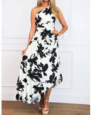 Luxxel Tahiti Floral Pleated Asymmetrical Maxi Dress - White
