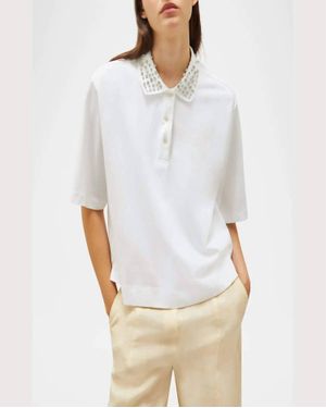 Marella Gonzaga Embellished Short Sleeve Polo Top - White