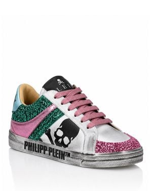 Philipp Plein Nappa Leather Lo-Top Sneakers Glitter Skull - Pink