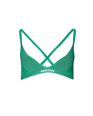 MSGM Ribbed Knit Logo-Hem Bra - Green