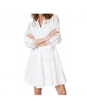 EsQualo Wagna Dress With Plumetis Lace Embroidery - White