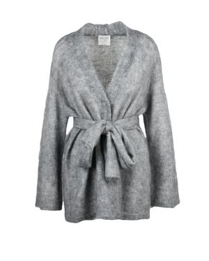 forte_forte Mohair-Blend Belted Cardigan - Gray