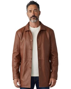 Infinity Leather Tan Leather Long Collared Car Coat Jacket - Brown
