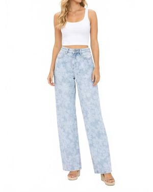 Risen Sunwashed Petal Floral Wide Leg Jean - Blue