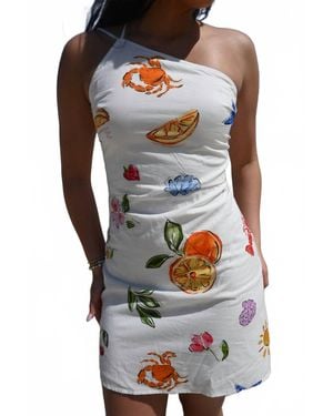 Pretty Garbage Summer Print One Shoulder Mini Dress - White