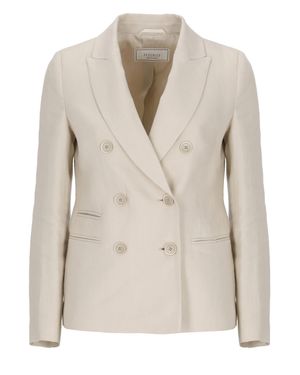 Peserico Linen Double-Breasted Blazer - Natural