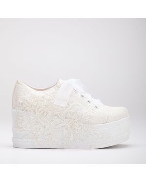 Forever & Always Shoes Claudine Lace Bridal Platform Sneakers - White
