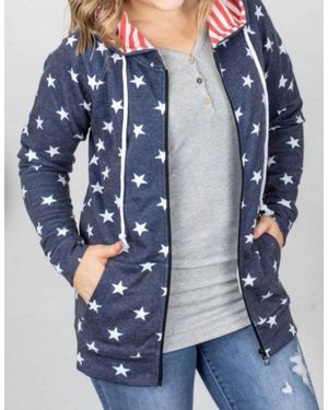 Michelle Mae Stars And Stripes Zip Up Hoodie - Blue
