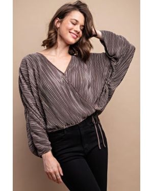 TRUEDAMES Satin Pleated Drawstring Top With Snap Button - Purple