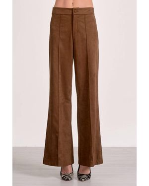 Elan Suede Wide Leg Front Seam Trouser - Brown