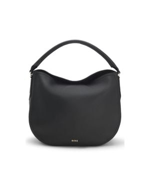 BOSS Grained-Leather Shoulder Bag With-Tone Logo - Black